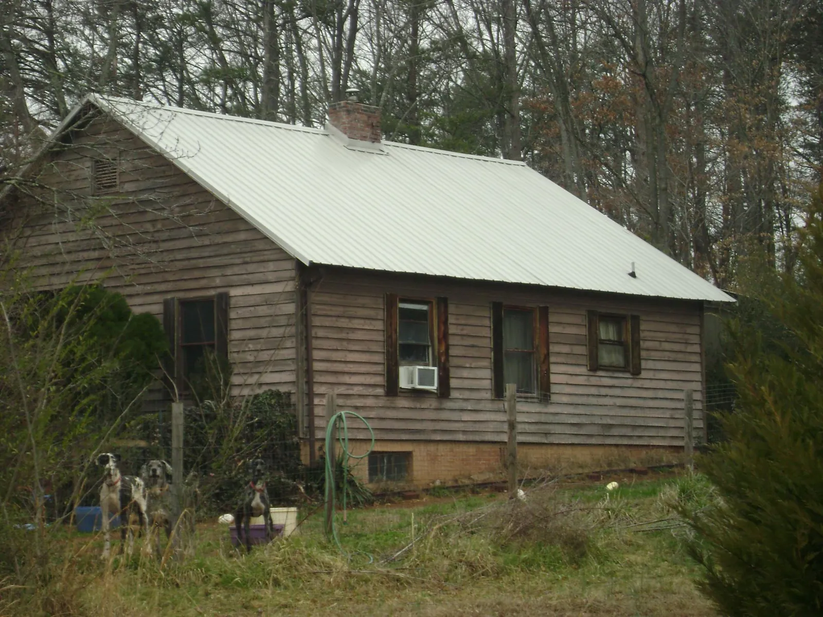White metal roof on an old wood sided farmhouse, from a Metal Roof Installation job in Gerber